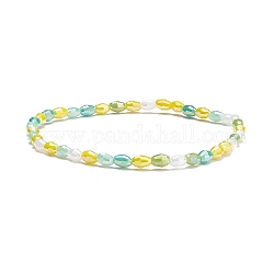 Sparkling Glass Beaded Stretch Bracelet for Women, Yellow Green, Inner Diameter: 2-3/8 inch(5.9cm)