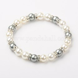 Nacre bracelets, bracelets de perles pour les femmes, Bracelets extensibles, avec strass de moyen-orient, gris clair, 55mm