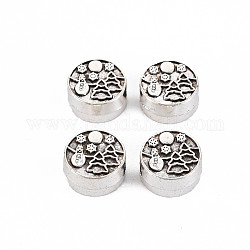 Tibetan Style Alloy European Beads Settings for Enamel, Cadmium Free & Lead Free, Flat Round, Antique Silver, 13.5x6.5mm, Hole: 4mm, about 260pcs/1000g