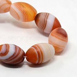 Natural Striped Agate/Banded Agate Barrel Bead Strands, Frosted, Dyed, 30x20mm, Hole: 1mm, about 13pcs/strand, 14.9inch
