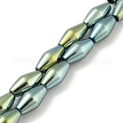 Brins de perles d'hématite magnétiques synthétiques galvanisées, Toupie, vert plaqué, 6.2~6.5x12~12.5mm, Trou: 1.4mm, Environ 33 pcs/chapelet, 16.89'' (42.9 cm)