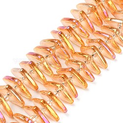 Chapelets de perles en verre électroplaqué, triangle, orange, 9x15.5~16x2.8~3mm, Trou: 1 mm, Environ 119~131 pcs/chapelet, 24.21''~24.41'' (61.5~62 cm)