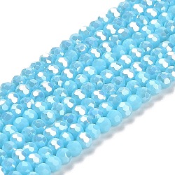 Supports de perles de verre opaques, couleur ab , facetté (32 facettes), ronde, lumière bleu ciel, 3.5x3mm, Trou: 1mm, Environ 168~169 pcs/chapelet, 19.09~19.17 pouce (48.5~48.7 cm)