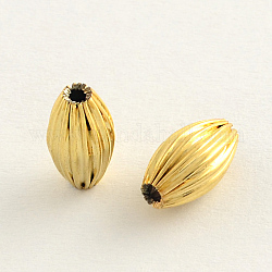 Perlas de latón corrugado, barril, dorado, 10.5x6mm, agujero: 2 mm