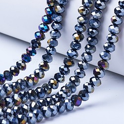 Electroplate Glass Beads Strands, Opaque Solid Color, AB Color Plated, Faceted, Rondelle, Black, 10x8mm, Hole: 1mm, about 65~66pcs/strand, 20.8~21.2 inch(53~54cm)