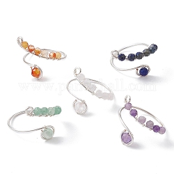 Mixed Natural Gemstone Rings, Copper Wire Wrapped Adjustable Ring for Women, Platinum, 1~20mm, Inner Diameter: 17.5~19mm
