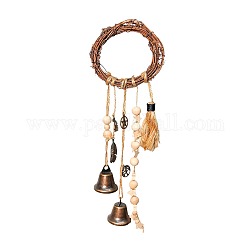 Witch Bell Protection Wind Chime, Rattan Doorbell Porch Garden Window Decoration, with Wood Beads, Colorful, 320x100mm