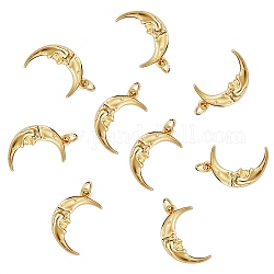 10Pcs Brass Pendants, with Jump Rings, Long-Lasting Plated, Moon, Golden, 20.5x12x2.5mm, Hole: 3mm