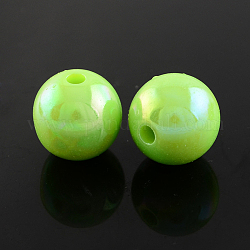 AB Color Plated Acrylic Gumball Beads for Bubblegum Necklace, Round, Lawn Green, 8mm, Hole: 2mm, about 1690pcs/500g
