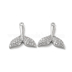 Brass Micro Pave Cubic Zirconia Pendants, Fishtail, Real Platinum Plated, 14x13.5x2.5mm, Hole: 1mm
