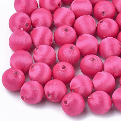 Polyester Thread Fabric Covered Beads, with ABS Plastic, Round, Fuchsia, 14x15mm, Hole: 2mm