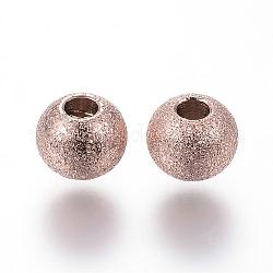 Ion Plating(IP) 304 Stainless Steel Textured Beads, Round, Rose Gold, 6x5mm, Hole: 2mm