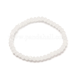 Braccialetto elasticizzato con perline rondelle in vetro sfaccettato per bambino, bracciale in finto vetro giada, bianco, 4x3.5mm, diametro interno: 1-7/8 pollice (4.8 cm)