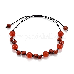 Bracelets de perles de nylon tressés réglables, avec cornaline naturelle (teinte) et perles de jaspe rouge, ronde et plate ronde, diamètre intérieur: 1-1/2~3-1/2 pouce (3.7~8.8 cm)