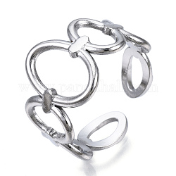 304 овальная открытая манжета из нержавеющей стали, полое массивное кольцо для женщин, цвет нержавеющей стали, размер США 7 1/2 (17.7 мм)