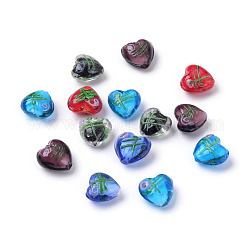 Cadeaux Saint Valentin pour ses idées fait main perles d'argent feuille de Murano, cœur, couleur mixte, 14~17x15~17mm, Trou: 2mm