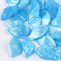 Pendenti in cellulosa acetato (resina), foglia, cielo blu profondo, 23~24x13x4~4.5mm, Foro: 1.2 mm