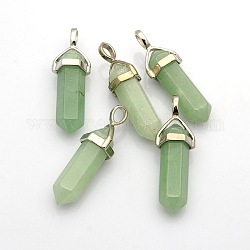 Natural Bullet Gemstone Double Terminated Pointed Pendants, with Platinum Plated Alloy Findings, 39~41x12~13x10~11mm, Hole: 5x4mm