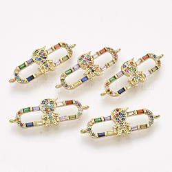 Brass Micro Pave Cubic Zirconia Links connectors,  Oval with Boy, Colorful, Golden, 10.5x31x2.5mm, Hole: 1mm