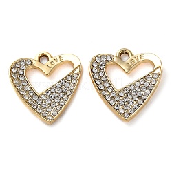 Colgantes de aleación de Diamante de imitación, charms del corazón, dorado, 19.5x18x2.5mm, agujero: 2 mm