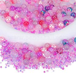 Abalorios de vidrio, redondo y estrella de mar y pescado y rondelle, estilo mezclado, rosa perla, 2.5~14x2.5~13.5x2~8.5mm, agujero: 1~1.4 mm, aproximamente 200~300 unidades / bolsa, 2 bolsas / caja