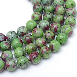 Brins de perles de pierres précieuses naturelles teints ronds, imitation rubis en brins de perles de zoisite, 8~9mm, Trou: 1mm, Environ 46 pcs/chapelet, 15.3 pouce