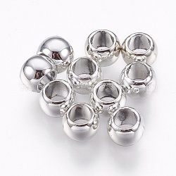 Perles européennes en alliage, Perles avec un grand trou   , plat rond, platine, 6.5x5mm, Trou: 4mm