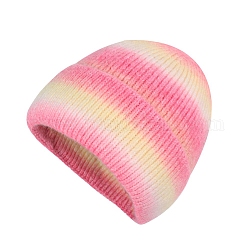 Bonnet à revers en fil de fibre de polyacrylonitrile, bonnet d'hiver en tricot pour femme, rose chaud, 550~600mm