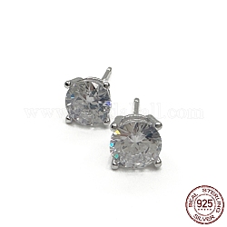 Boucles d'oreilles clous 925 en argent sterling rhodié, avec zircons, diamant, Platine plaqué réel, 6x6mm
