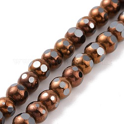 Chapelets de perles en hématite synthétique électrolytique sans magnétiques, facette, ronde, plaqués café, 6~6.5x5~5.5mm, Trou: 1.4mm, Environ 73 pcs/chapelet, 15.59~15.75 pouce (39.6~40 cm)
