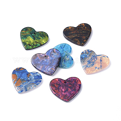 Cellulose Acetate(Resin) Pendants, Heart, Mixed Color, 22.5x25x2.5mm, Hole: 1.4mm