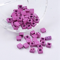 Alloy Multi-Strand Links, Spray Painted, Square, Purple, 6x6x4mm, Hole: 0.8mm