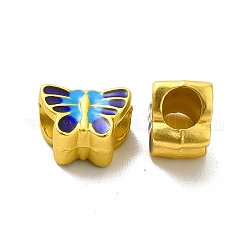 Rack Plating Alloy Enamel European Beads, Large Hole Beads, Butterfly, Matte Gold Color, 8.5x12.5x8mm, Hole: 5mm