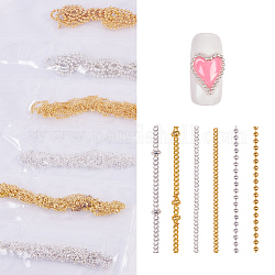 Metal Fine Chain, Nail Art Decoration Accessories, Golden & Silver, 39.5~47.5x0.1~0.2cm , about 6strand/bag