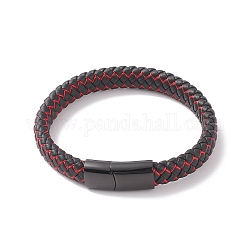 Кожаные браслеты плетеного шнура, с нейлоном и 304 магнитной застежкой из нержавеющей стали, прямоугольные, металлический черный, 8-5/8 дюйм (22 см), 12x6 мм