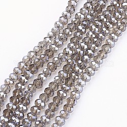 Glass Beads Strands, Pearl Luster Plated, Crystal Suncatcher, Faceted Rondelle, Dark Gray, 6x4mm, Hole: 1mm, about 95pcs/strand, about 14 inch
