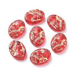 Chapado de abalorios de acrílico, metales enlaced, plano y oval, con el patrón de la muchacha, rojo, 18x13x5.5mm, agujero: 1.5 mm, aproximamente 580 unidades / 500 g