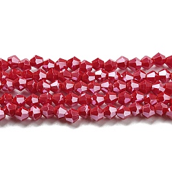 Brins de perles de verre galvanisées de couleur unie opaque, perle plaquée lustre, facette, Toupie, rouge, 4x4mm, Trou: 0.8mm, Environ 87~98 pcs/chapelet, 12.76~14.61 pouce (32.4~37.1 cm)
