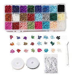 250pcs perles acryliques, 160g perles de rocaille en verre 8 couleurs et 2 rouleaux de fil de cristal élastique, pour les kits de recherche de bracelet extensible bricolage, couleur mixte, 7x4mm, Trou: 1.8mm, 250 pièces / kit