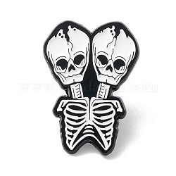 Double Skull Enamel Pin, Halloween Alloy Brooch for Backpack Clothes, Electrophoresis Black, White, 28x20x1.5mm