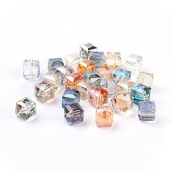Sfaccettate perle di vetro del cubo electorplated, arcobaleno placcato, colore misto, 11x11x11mm, Foro: 1.5 mm