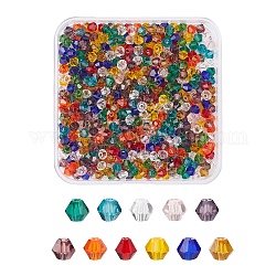 Perle di vetro bicono sfaccettate 507 pz, colore misto, 4x4mm, Foro: 1 mm