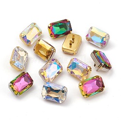 Brass Shoes Buckle Clips, with Glass Rhinestone, for Shoes Bag Decoration, Purse Hardware Accessoriess, Rectangle, Platinum & Golden, Mixed Color, 27x18x10mm