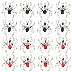 Sunnyclue 20pcs 2 couleurs pendentifs en alliage de strass, breloques d'araignée, couleur mixte, 30.5x27.5x5mm, Trou: 2.7mm, 10 pcs / couleur