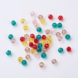 Perles rondes en verre, facetté (32 facettes), couleur mixte, 4mm, Trou: 1mm, Environ 88~90 pcs/chapelet, 28~30 cm