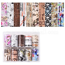 Transfer Foil Nail Stickers Set, Nail Art Sticker, Newspaper Pattern, Mixed Color, 50x4cm, 10rolls/box