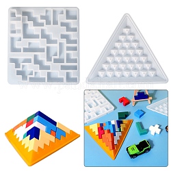 Pyramid Puzzle Silicone Molds, Resin Casting Molds, for UV Resin & Epoxy Resin Playing Item Making, Stacking Puzzle Pieces and Triangle Base, White, 180~185x200~208x22.5~32mm, Inner Diameter: 28.5~175x14.5~175mm, 2pc/set