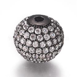 CZ Jewelry Brass Micro Pave Cubic Zirconia Round Beads, Clear, Gunmetal, 12mm, Hole: 2mm