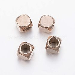 Revestimiento iónico (ip) 304 perlas de acero inoxidable, cubo, oro rosa, 3x3x3mm, agujero: 2 mm