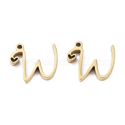 304 Stainless Steel Charms, Laser Cut, Real 14K Gold Plated, Letter W, 11x12x1.5mm, Hole: 1mm